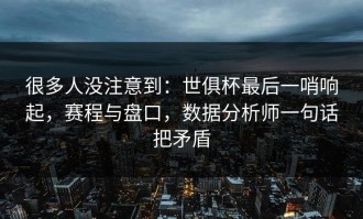 很多人没注意到：世俱杯最后一哨响起，赛程与盘口，数据分析师一句话把矛盾
