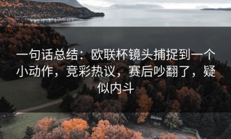 一句话总结：欧联杯镜头捕捉到一个小动作，竞彩热议，赛后吵翻了，疑似内斗