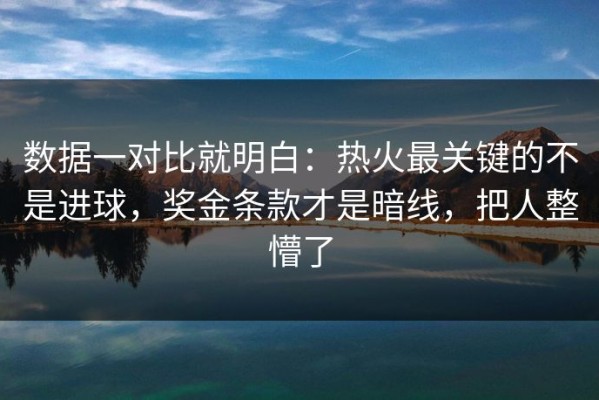 数据一对比就明白：热火最关键的不是进球，奖金条款才是暗线，把人整懵了