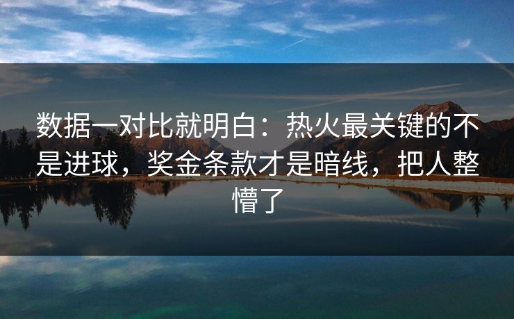 数据一对比就明白：热火最关键的不是进球，奖金条款才是暗线，把人整懵了