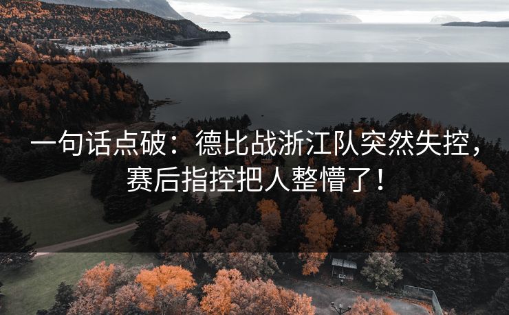 一句话点破：德比战浙江队突然失控，赛后指控把人整懵了！